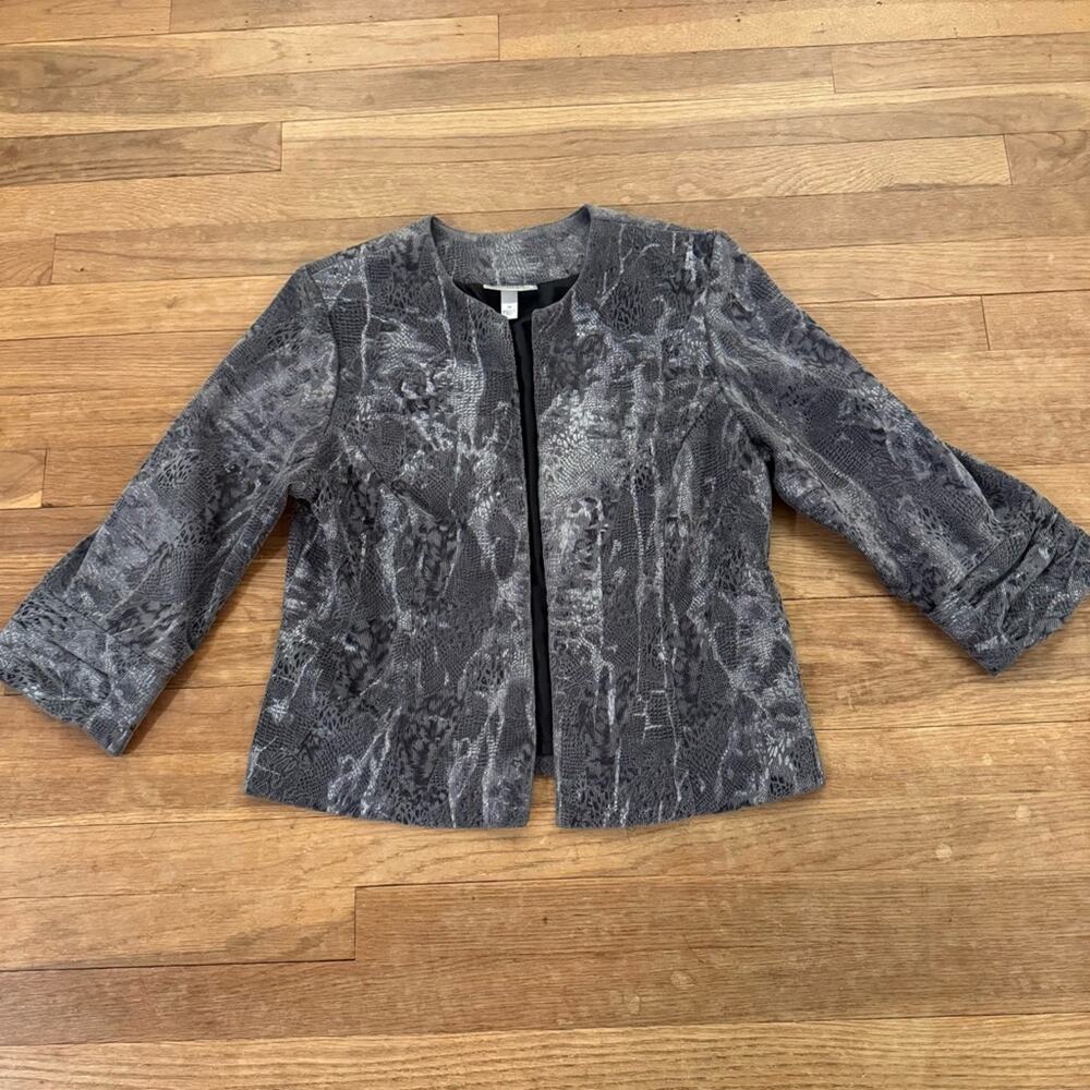 Dress Barn gray silver open front dressy corduroy jacket size medium M
b41